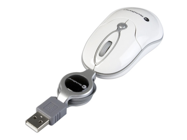 Mini Mouse TechZone Láser, Cable Retráctil USB. Color Blanco