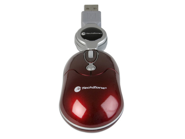 Mini Mouse TechZone Láser, Cable Retráctil USB. Color Rojo