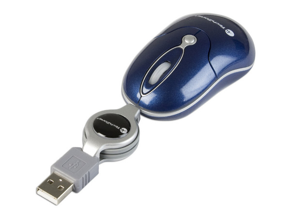 Mini Mouse TechZone Láser, Cable Retráctil USB. Color Azul