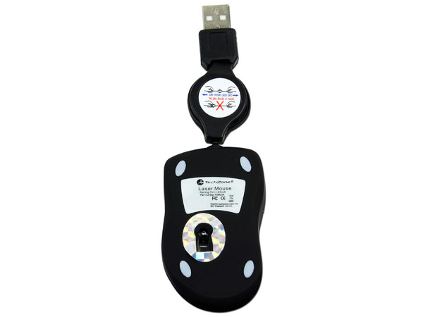 Mini Mouse TechZone Láser, retráctil USB. Color Negro con Plateado