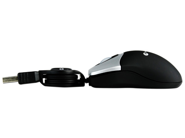 Mini Mouse TechZone Láser, retráctil USB. Color Negro con Plateado
