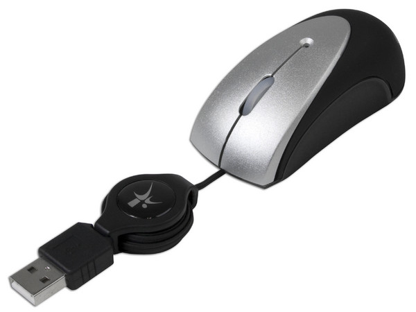 Mini Mouse TechZone Láser, Cable Retráctil USB. Color Negro