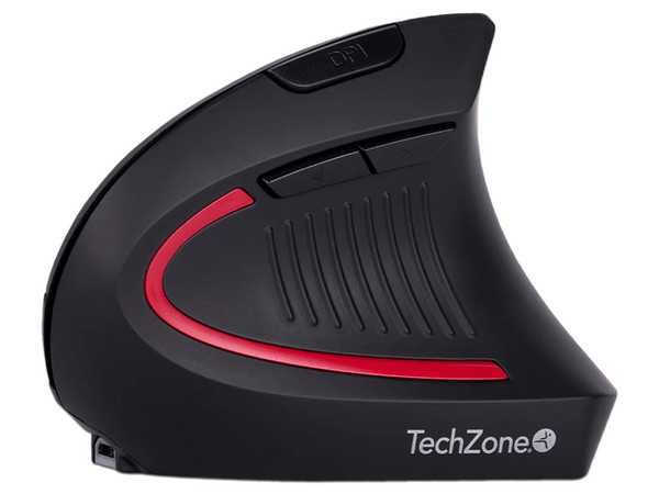 Mouse Inalámbrico TechZone Ergo 02, hasta 1600 dpi, 6 botones, Bluetooth, Receptor USB, Batería recargable. Color Negro.