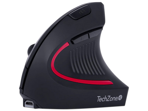 Mouse Inalámbrico TechZone Ergo 02, hasta 1600 dpi, 6 botones, Bluetooth, Receptor USB, Batería recargable. Color Negro.