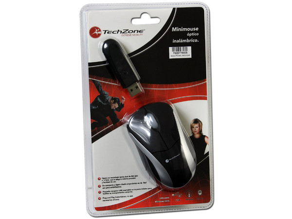 Mini Mouse TechZone Óptico Inalámbrico, USB. Color Negro