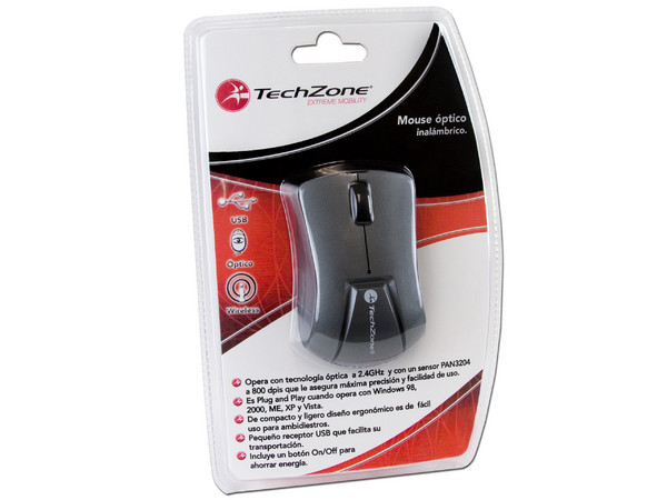 Mini Mouse TechZone Óptico Inalámbrico, USB. Color Gris