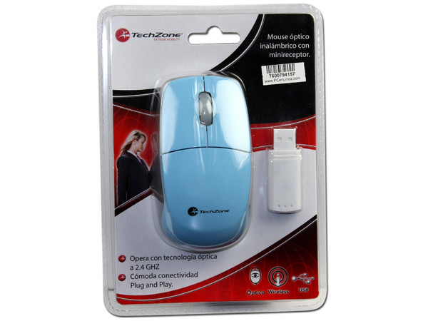 Mini Mouse TechZone Óptico Inalámbrico, USB. Color Celeste