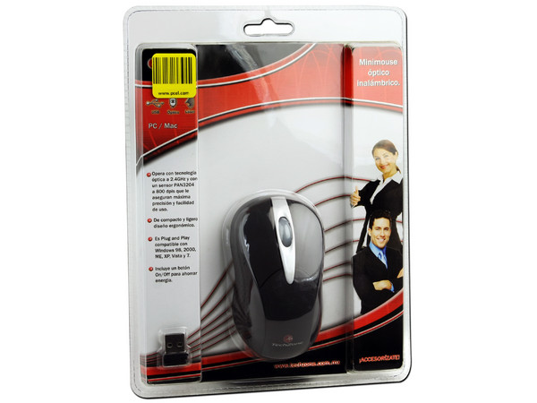 Mini Mouse TechZone Óptico Inalámbrico, Micro Receptor USB. Color Negro