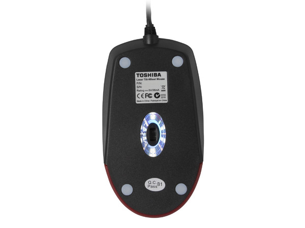 Mouse Láser Toshiba, 1600dpi, USB. Color Negro/Rojo