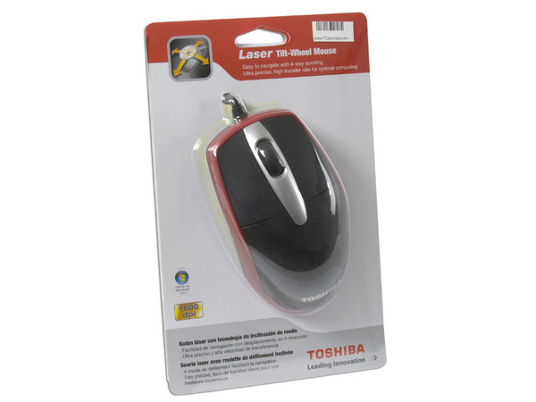 Mouse Láser Toshiba, 1600dpi, USB. Color Negro/Rojo