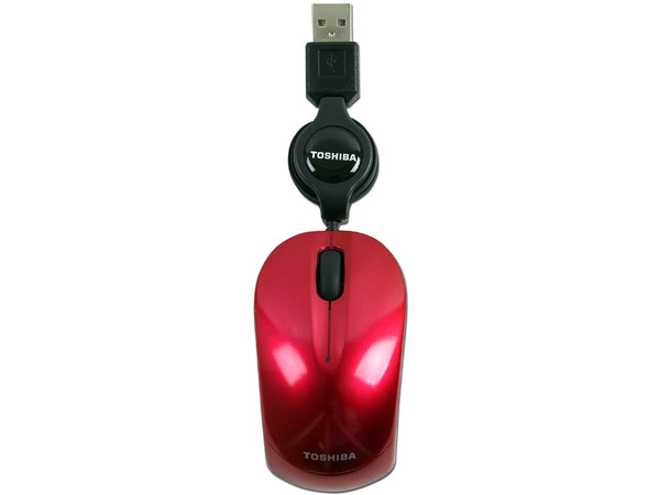 Mini Mouse Retráctil Toshiba, óptico, USB. Color Rojo