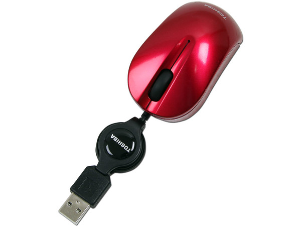 Mini Mouse Retráctil Toshiba, óptico, USB. Color Rojo