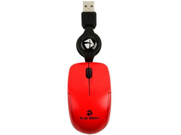 Mini Mouse TrueBasix Óptico, retráctil USB. Color Rojo