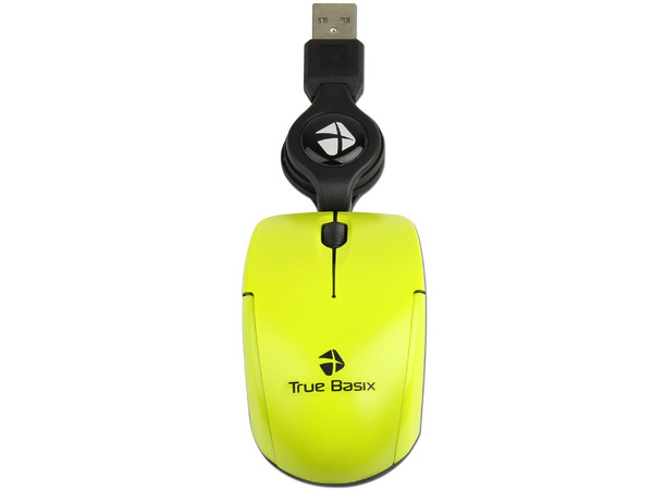 Mini Mouse TrueBasix Óptico, retráctil USB. Color Amarillo