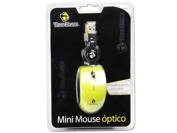 Mini Mouse TrueBasix Óptico, retráctil USB. Color Amarillo