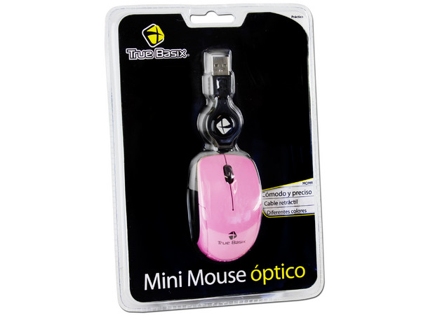 Mini Mouse TrueBasix Óptico, retráctil USB. Color rosa