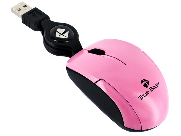 Mini Mouse TrueBasix Óptico, retráctil USB. Color rosa