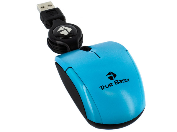 Mini Mouse TrueBasix Óptico, retráctil USB. Color Celeste