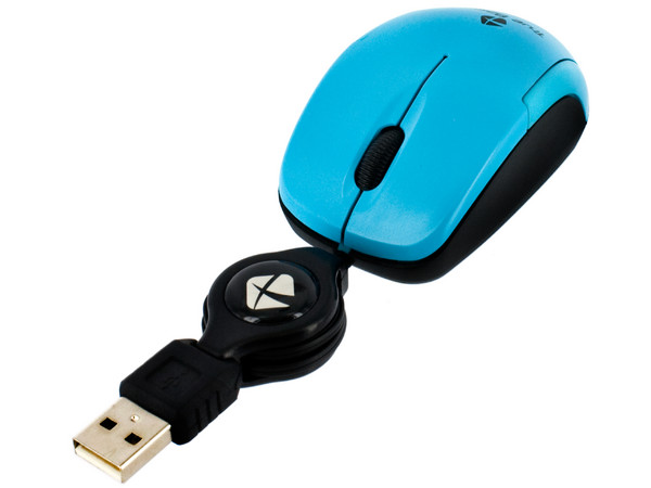 Mini Mouse TrueBasix Óptico, retráctil USB. Color Celeste