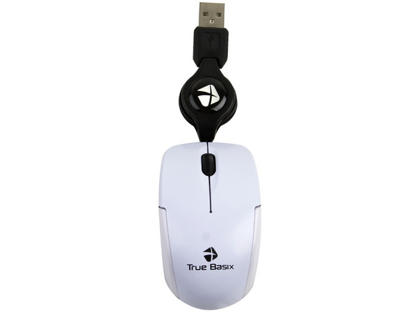 Mini Mouse TrueBasix Óptico, retráctil USB. Color Blanco