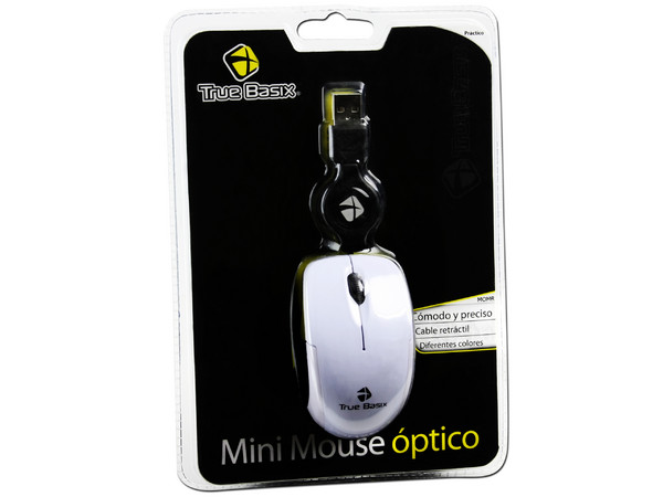 Mini Mouse TrueBasix Óptico, retráctil USB. Color Blanco