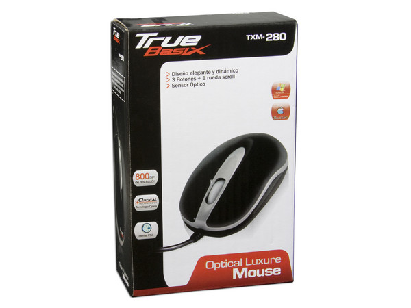 Mouse Óptico TrueBasix TXM-280, PS/2. Color Negro