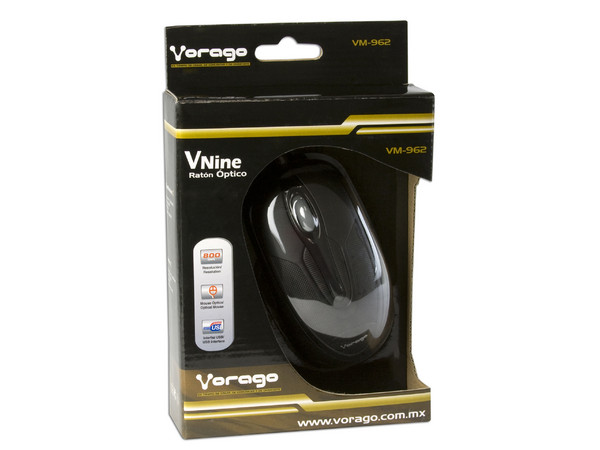 Mouse Vorago Vnine Óptico, USB. Color Negro   