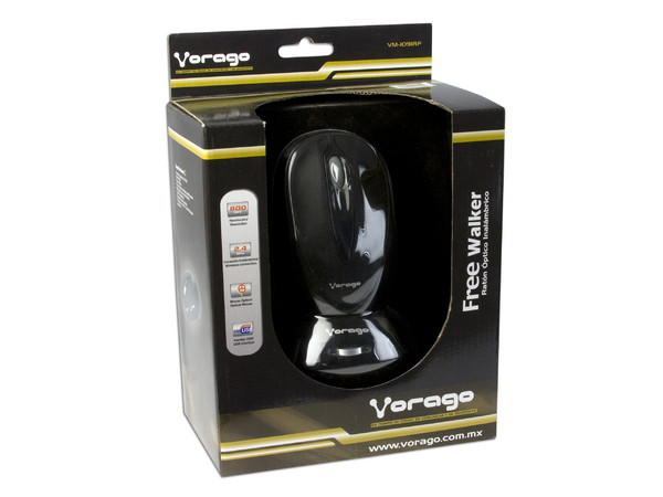 Mouse Vorago Free Walker Óptico Inalámbrico, USB con Cargador de Baterías. Color Negro 