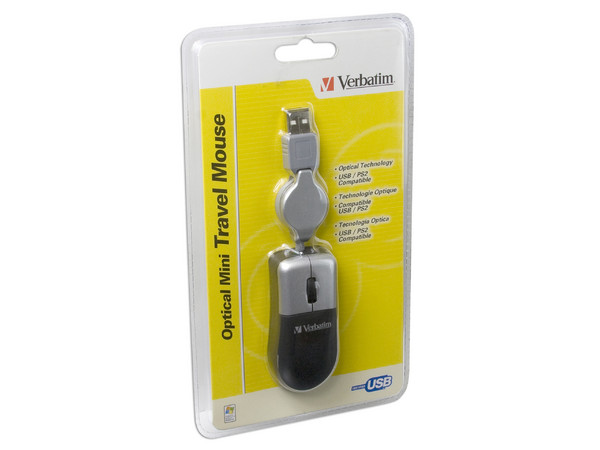 Mini Mouse Verbatim Óptico, Cable Retráctil, USB/PS/2