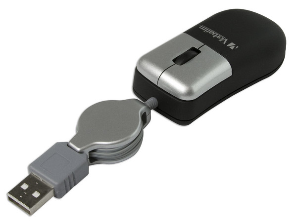 Mini Mouse Verbatim Óptico, Cable Retráctil, USB/PS/2