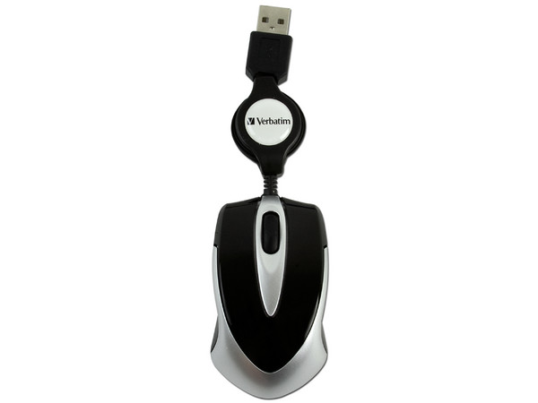 Mini Mouse Verbatim GO MINI Óptico, Cable Retráctil, USB, color Negro 