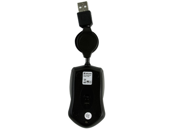 Mini Mouse Verbatim GO MINI Óptico, Cable Retráctil, USB, color Negro 