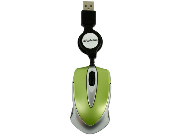 Mini Mouse Verbatim GO MINI Óptico, Cable Retráctil, USB, color Verde