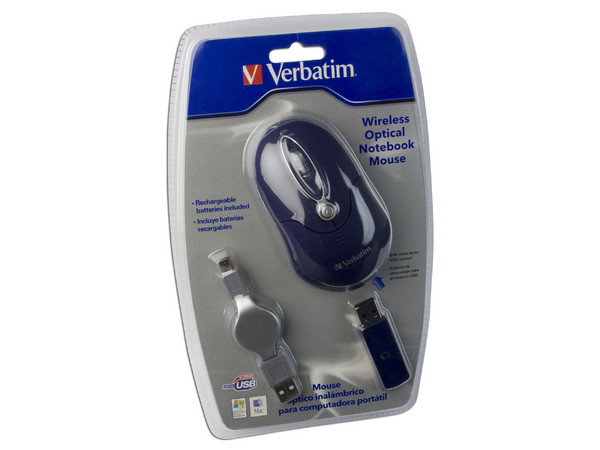 Mini Mouse Verbatim Óptico Inalámbrico, Recargable USB. Color Azul