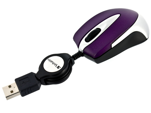 Mini Mouse Óptico Verbatim GO MINI, Cable Retráctil, USB. Color Púrpura.