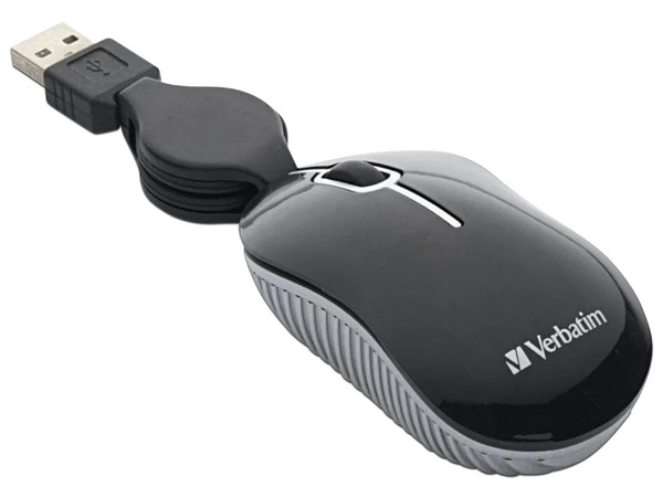 Mini Mouse Óptico Verbatim VB98113-BLK, Cable Retráctil, USB. Color Negro.