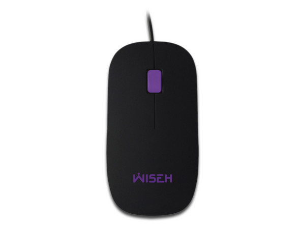 Mouse Óptico WISEH MS-W103, Slim, USB 2.0. Color Negro/Morado.