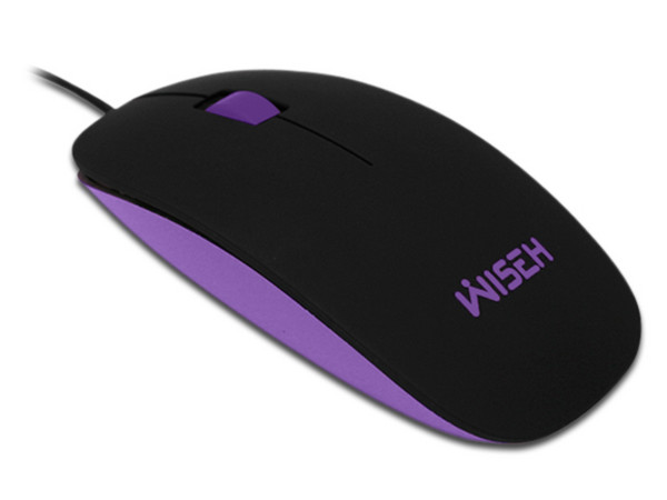 Mouse Óptico WISEH MS-W103, Slim, USB 2.0. Color Negro/Morado.
