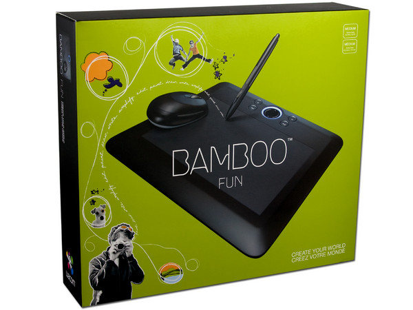 Tableta Gráfica Wacom Bamboo Fun Mediana con Pluma y Mouse. Color Negra