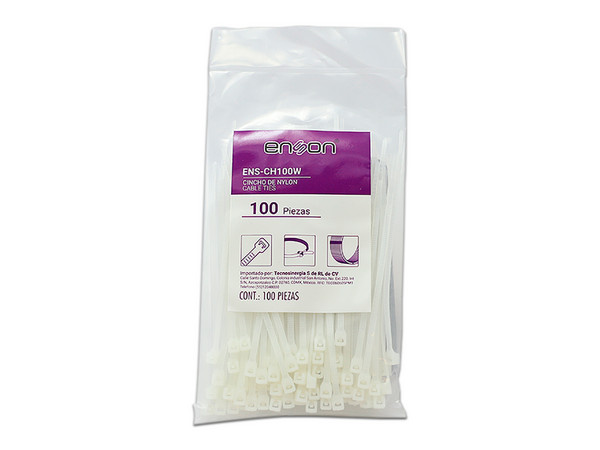 Cinchos de Nylon Enson ENS-CH100W, 2.5 x 100mm, Color Blanco, Bolsa con 100 Piezas.