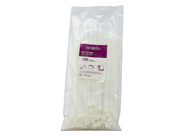 Cinchos de Nylon Enson ENS-CH190W, 4.8 x 190mm, Paquete con 100 Piezas, Color Blanco.