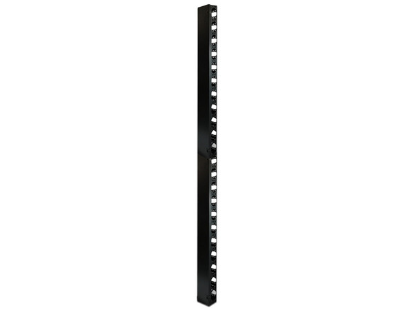 Organizador Vertical Enson ENS-VM25U Para rack de 25U, con ventanas de acceso para cableado, fabricado en metal, tapa removible para facilitar el acceso y organización eficiente de cables.