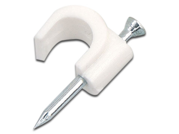 Grapa para pared Saxxon GRA-955B para sujetar cable, 5mm de Ancho, Color Blanco.