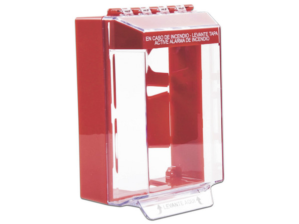 Cubierta Universal de bajo Perfil STI STI-14220FR-ES Para Estación de Alarma, Con Espaciador, Texto Contra Incendio Grabado.