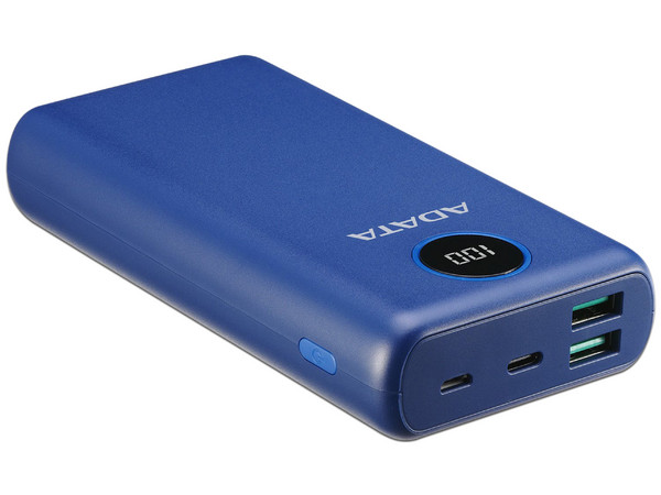 Batería Portátil Recargable ADATA P20000QCD Power Bank de 20,000mAh, con Carga Rápida Qualcomm QC 3.0, para Smartphones y Tablets. Color Azul.