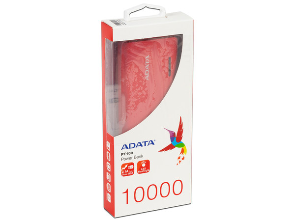 Batería Portátil recargable y linterna LED ADATA PT100 Powerbank de 10000 mAh. Color Rojo/Naranja.