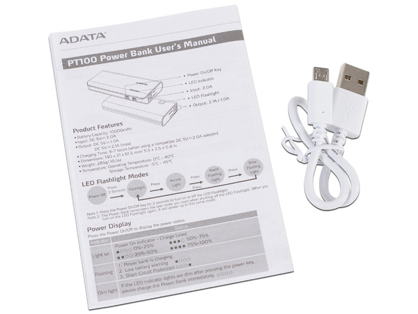 Batería Portátil recargable y linterna LED ADATA PT100 Powerbank de 10000 mAh. Color Rojo/Naranja.