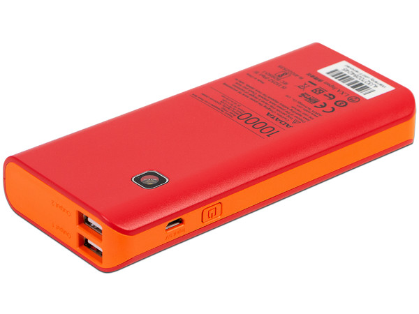 Batería Portátil recargable y linterna LED ADATA PT100 Powerbank de 10000 mAh. Color Rojo/Naranja.