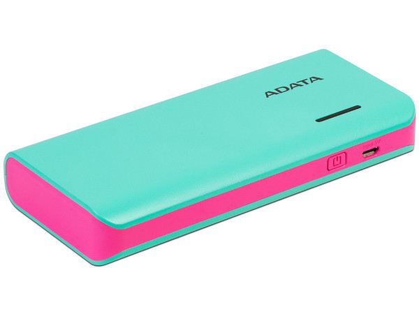 Batería Portátil recargable y linterna LED ADATA PT100 Powerbank de 10000 mAh, Color Azul/Rosa.