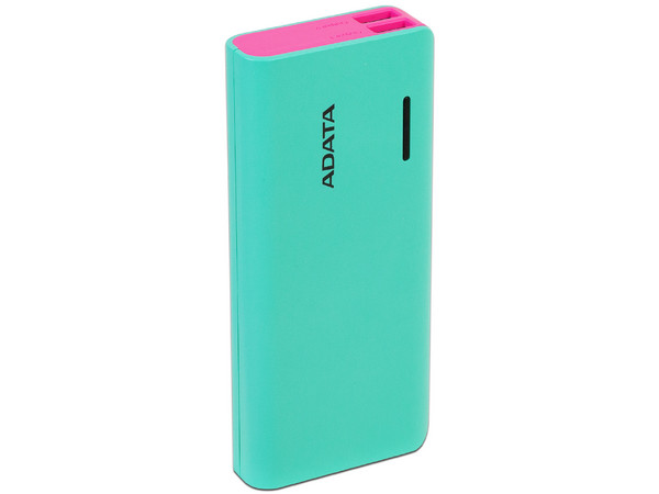 Batería Portátil recargable y linterna LED ADATA PT100 Powerbank de 10000 mAh, Color Azul/Rosa.